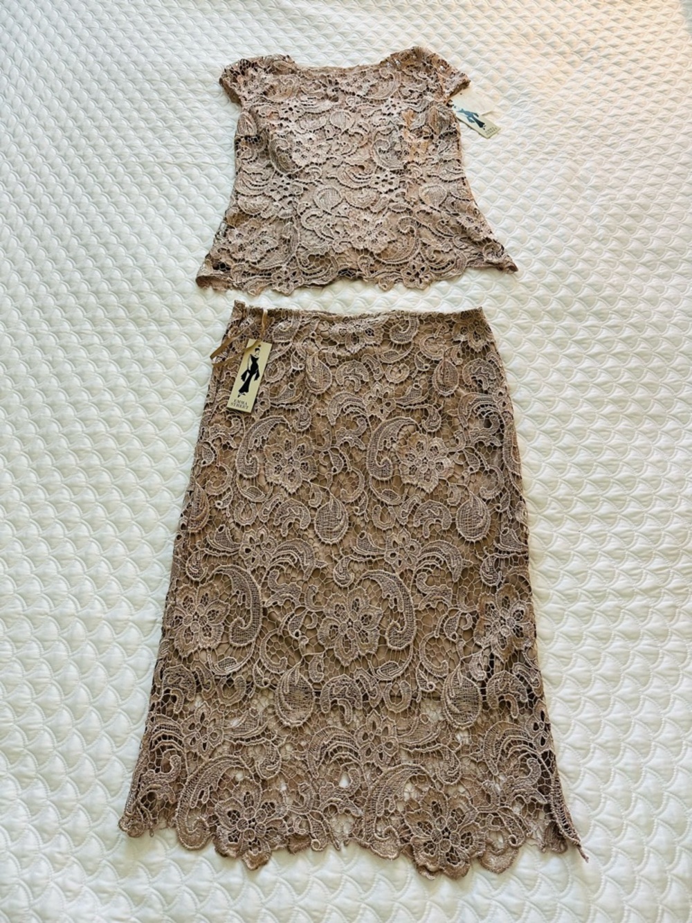 NWT✨Lace Midi Skirt and blouse set in Taupe